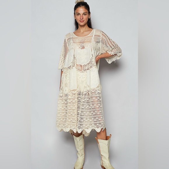 POL One Size Cotton Natural Lace Embroidered Dress - Picture 1 of 2